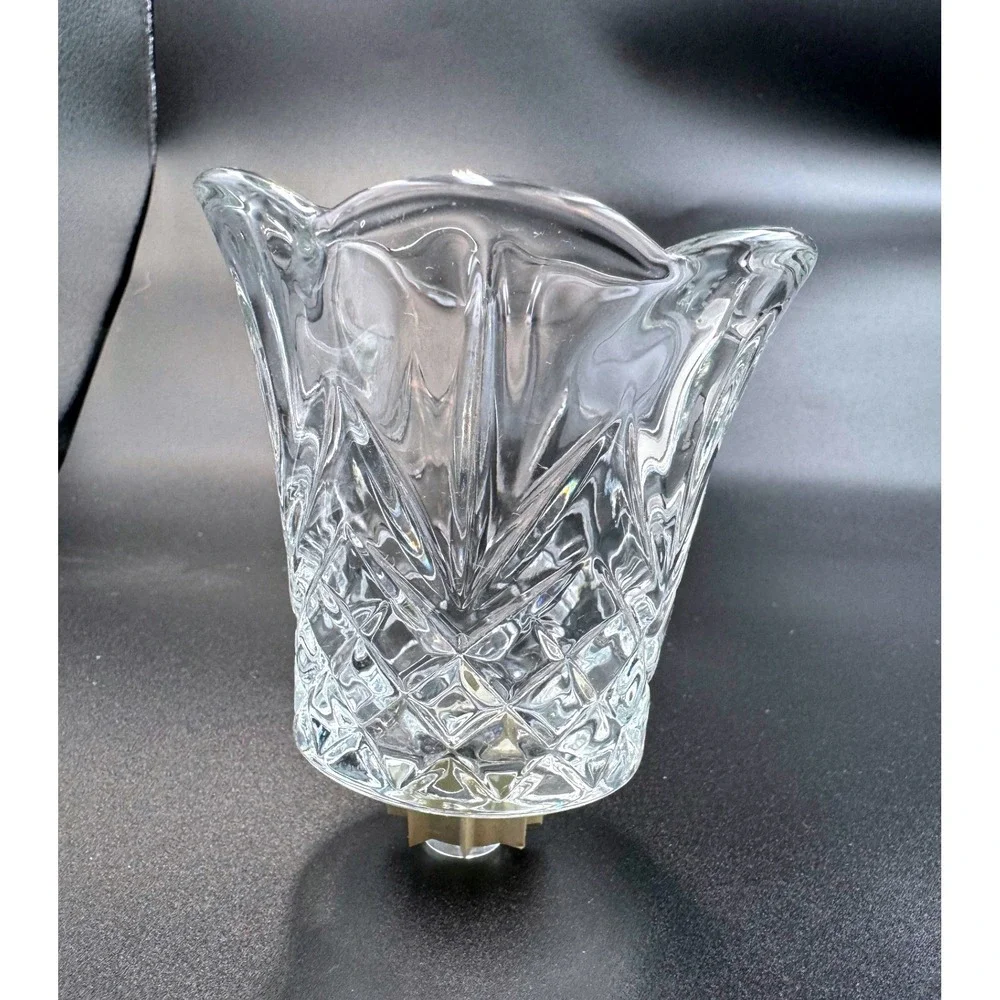 Home Interiors Clear Glass Diamond Cut Scalloped Peg Votive Candle Holder Cup